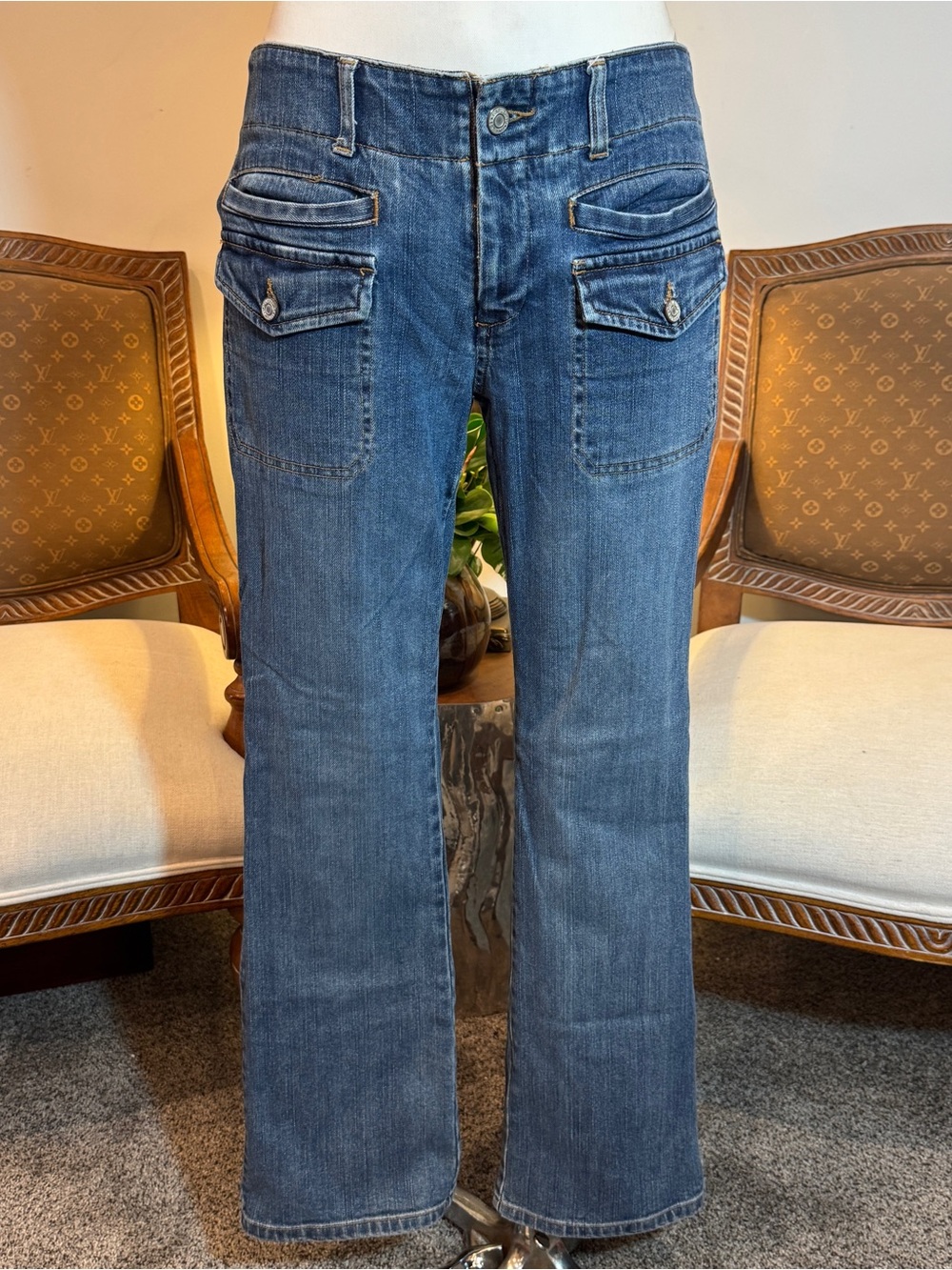 Vintage Womens 2004 Gap Jeans Low Rise Flare Cargo Pocket Size 30x30 Stretch Y2K
